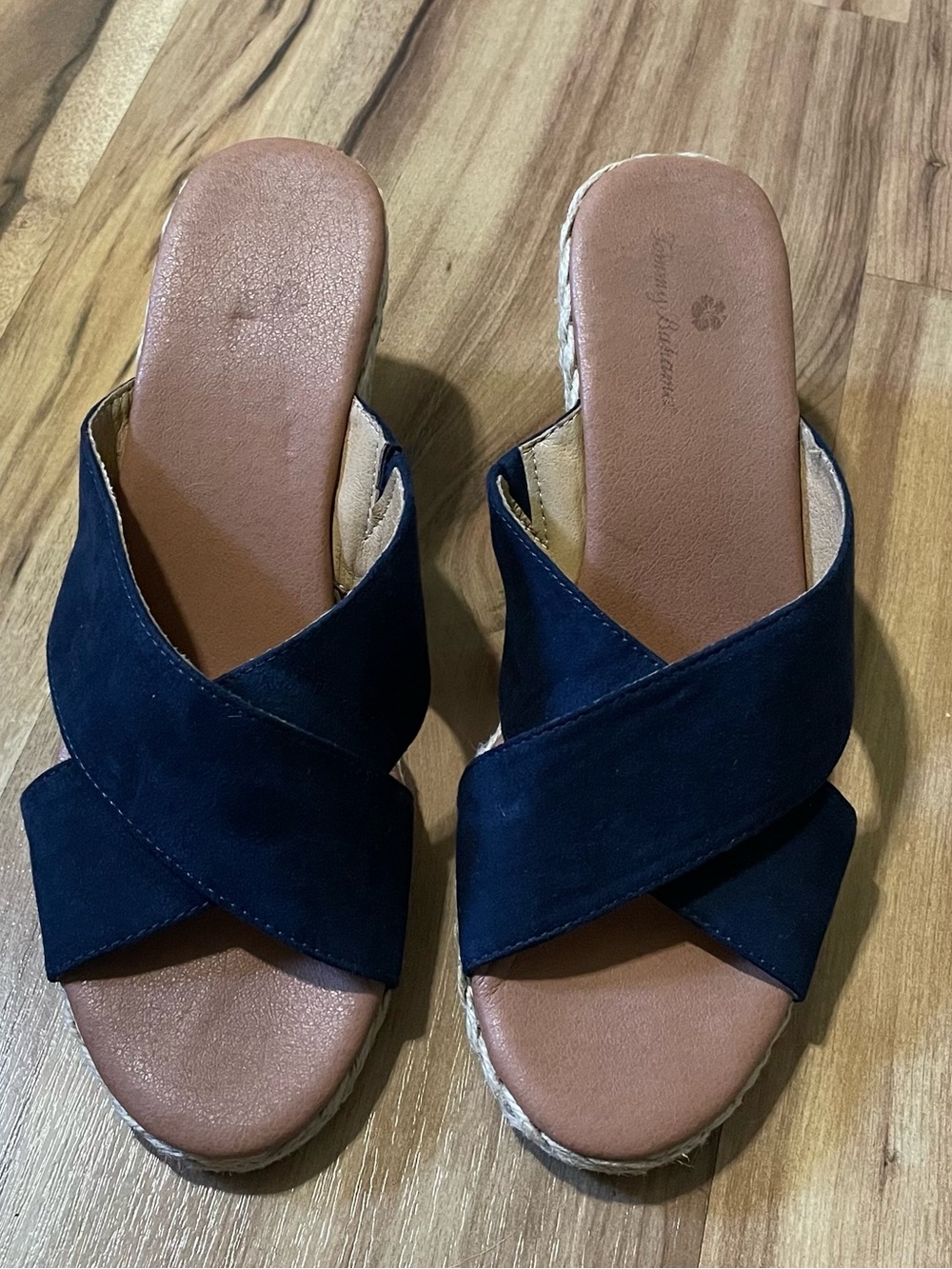 Tommy Bahama Stacey Navy Blue Faux Suede Crisscross Wedge Espadrille Sz 9